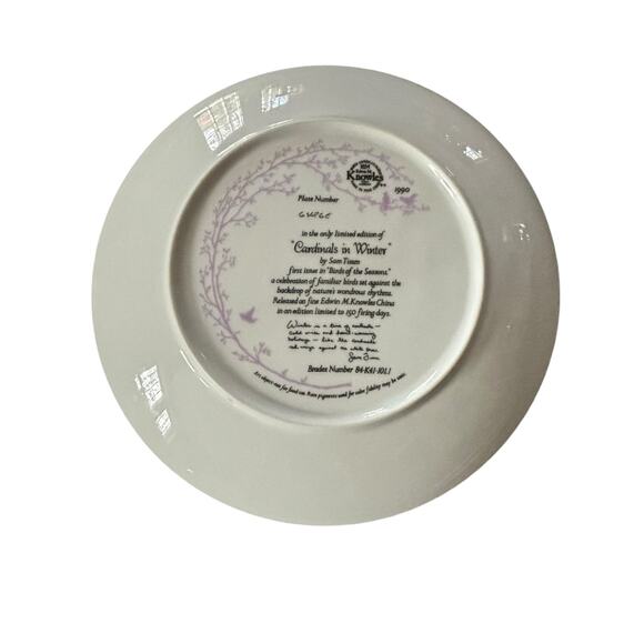 Edwin Knowles Cardinals In Winter Plate By Sam Timm Vintage China 8.5” 1990 - Picture 3 of 6